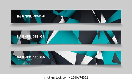 Abstract vector banners with geometric backgrounds gradient green black and white