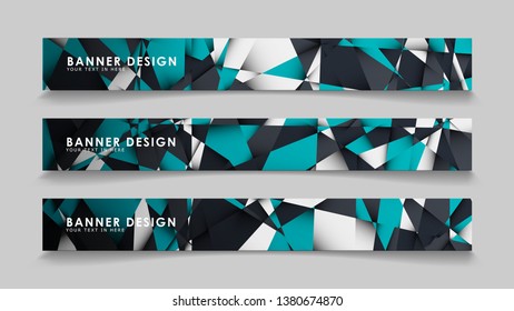Abstract vector banners with geometric backgrounds gradient green black and white