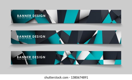 Abstract vector banners with geometric backgrounds gradient green black and white