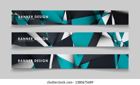 Abstract vector banners with geometric backgrounds gradient green black and white