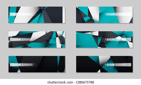 Abstract vector banners with geometric backgrounds gradient green black and white
