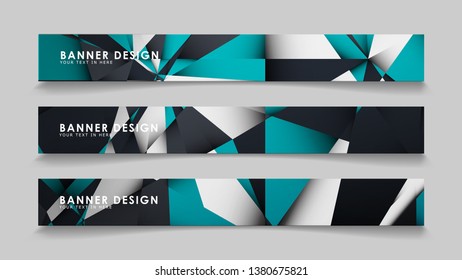Abstract vector banners with geometric backgrounds gradient green black and white