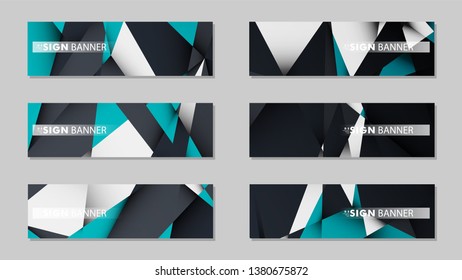Abstract vector banners with geometric backgrounds gradient green black and white