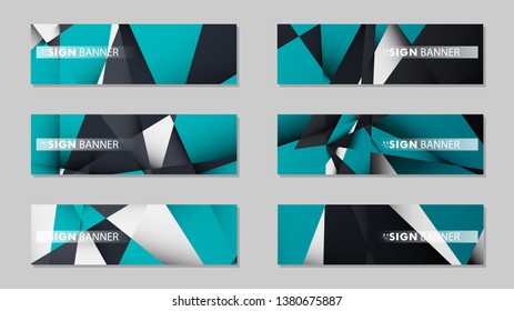 Abstract vector banners with geometric backgrounds gradient green black and white