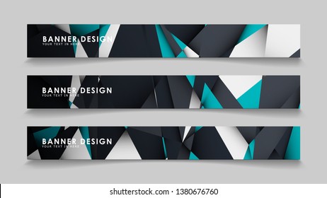 Abstract vector banners with geometric backgrounds gradient green black and white