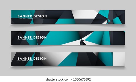 Abstract vector banners with geometric backgrounds gradient green black and white