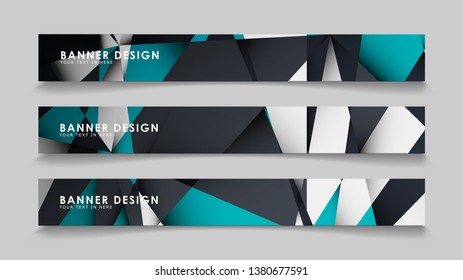 Abstract vector banners with geometric backgrounds gradient green black and white