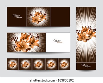 Abstract Vector Banners with Lily Flowers. Eps10.