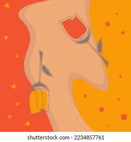 Pancartas vectoriales abstractas en colores orgánicos rojo y beige. Plantilla de fondo cuadrado de medios sociales editable con flores de tulipán