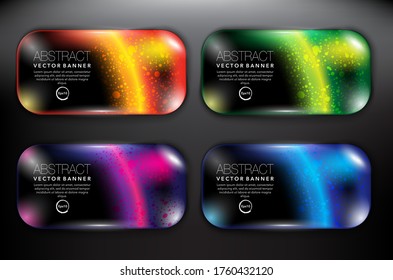 Abstract vector banners set of 4. Black round rock banners. Pebble stones. Isolated on black background. Vector illustration. Eps10.