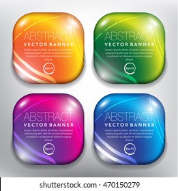 Abstract vector banners set of 4. Round pebble stones with swirl design. Colorful on the white panel. Vector illustration. Eps10.