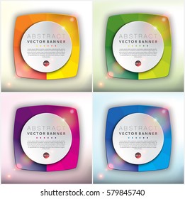 Abstract vector banners set of 4. Cut paper notes with colorful design and realistic light and shadow on the white background. Each item contains space for own text. Vector illustration. Eps10.