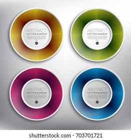 Abstract vector banners set of 4. Round paper rings with circular design. Isolated on the white background. Each item contains space for own text. Vector illustration. Eps10.