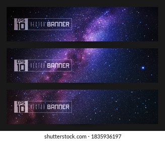 Abstract vector banners set. Night starry sky and Milky Way