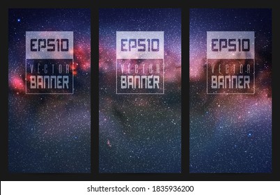 Abstract vector banners set. Night starry sky and Milky Way