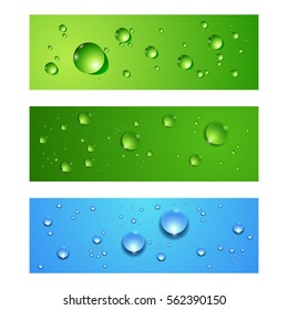 Abstract vector banners set with water drops, realistic design
