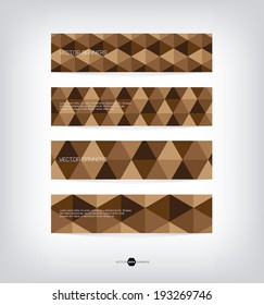 Abstract vector banners with trendy brown triangular pattern. Modern polygonal background. Colorful mosaic. 