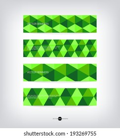 Abstract vector banners with trendy green triangular pattern. Modern polygonal background. Colorful mosaic.