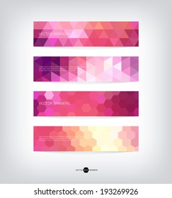 Abstract vector banners with trendy multicolored triangular pattern. Modern polygonal background. Colorful mosaic.