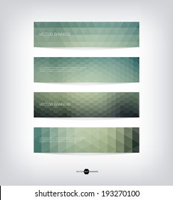 Abstract vector banners with trendy multicolored triangular pattern. Modern polygonal background. Colorful mosaic.