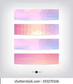 Abstract vector banners with trendy multicolored triangular pattern. Modern polygonal background. Colorful mosaic.