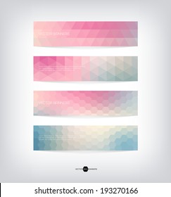 Abstract vector banners with trendy multicolored triangular pattern. Modern polygonal background. Colorful mosaic.