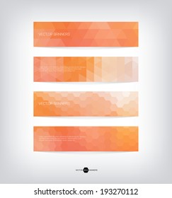 Abstract vector banners with trendy orange triangular pattern. Modern polygonal background. Colorful mosaic.