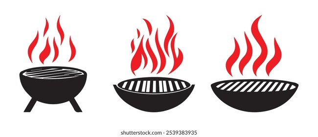 Abstract Vector Barbecue Grill Icons Logo Pack Design Template
