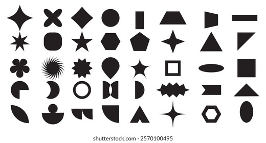 Abstract and vector basic shapes collection. Geometric formal shape. Polygonal elements. Trendy minimalist basic figure, diamond, circles, hexagon, star, triangle flat style.1176