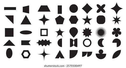 Abstract and vector basic shapes collection. Geometric formal shape. Polygonal elements. Trendy minimalist basic figure, diamond, circles, hexagon, star, triangle flat style.1176