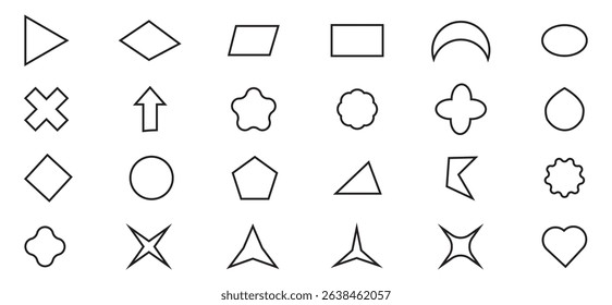 Abstract and vector basic shapes collection. Geometric formal shape. Modern trendy minimalist basic figures, stars and circles. Vector illustration.