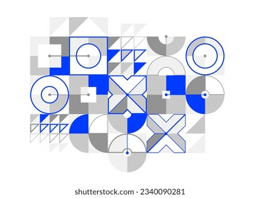 Resumen vector Bauhaus fondo geométrico, ingeniería tecnológica se parece a la composición de formas y líneas, estilo de la industria del motor mecánico, red y datos digitales.