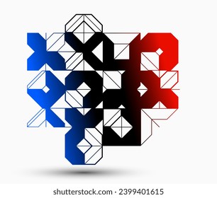 Abstrakte Vektorgrafik Bauhaus geometrischer Hintergrund, Technik-Design sieht aus wie Formen und Linien-Zusammensetzung, Maschinenbau-Industrie-Stil, Rot-Schwarz und Blau.