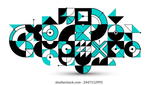 El fondo geométrico de Bauhaus de Vector Abstractas, la ingeniería tecnológica se parecen a la composición de Formas y líneas, el estilo de la industria del motor mecánico, la red y los datos digitales.