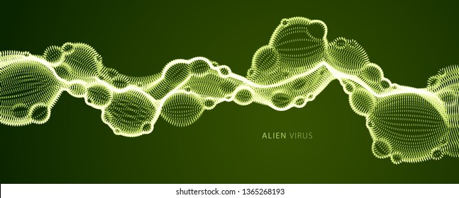 Abstract vector biological fluid, dotted horizontal vector particle flow shape, nano medical technology, microbiology science fiction theme illustration.
