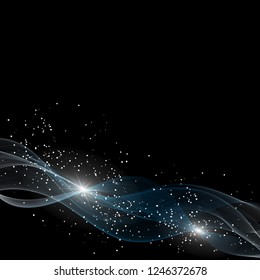 
Abstract vector black background. Glitter sand particles on a smoky wave. Design Element