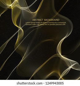 
Abstract vector black background with golden wavy lines. Brochure template, design element