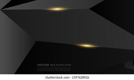 abstract vector black background. gray polygon background with gold light effect. Vector Illustration For Wallpaper, Banner, Background, Card, landing page , etc