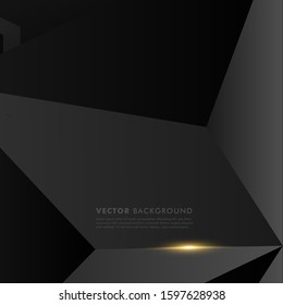 abstract vector black background. gray polygon background with gold light effect. Vector Illustration For Wallpaper, Banner, Background, Card, landing page , etc