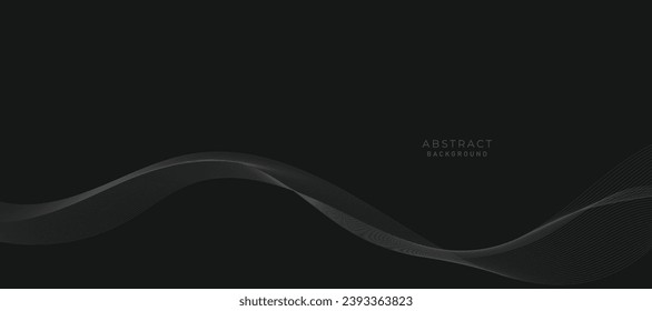 Abstract vector black background with grey wavy lines.