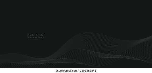 Abstract vector black background with grey wavy lines.