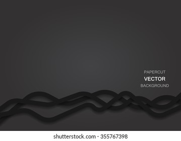 Abstract vector black background with papercut flat thick curvy lines