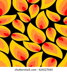 Abstract vector black background with uneven distributed flame shapes in yellow and orange, high contrasting background