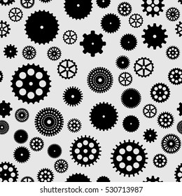 abstract vector black flat gears seamless pattern on gray background