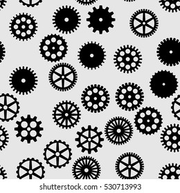 abstract vector black flat gears seamless pattern on gray background