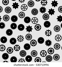abstract vector black flat gears seamless pattern on gray background