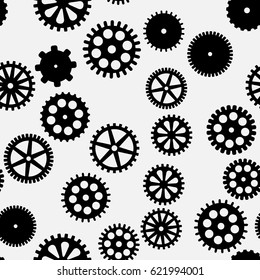 abstract vector black flat gears seamless pattern