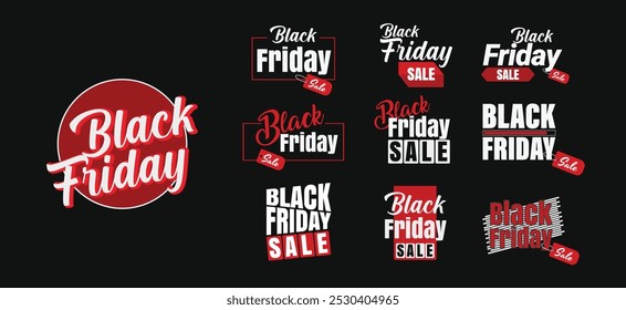 Abstract vector black Friday sale label tag set. Black Friday sale banners. Tag set for banners, poster, flyers, postcards. Black Friday sale design template Text with decorative. Editable