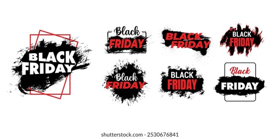 Abstract vector black Friday sale label tag set. Black Friday sale banners. Tag set for banners, poster, flyers, postcards. Black Friday sale design template Text with decorative. Editable