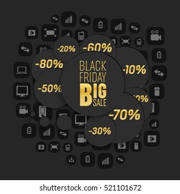 Abstract vector black friday sale layout background. For art template design, list, page, mockup brochure style, banner, idea, cover, booklet, print, flyer, book, blank, card, ad, sign, poster, badge.